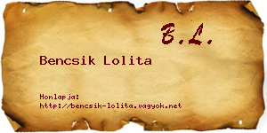 Bencsik Lolita névjegykártya